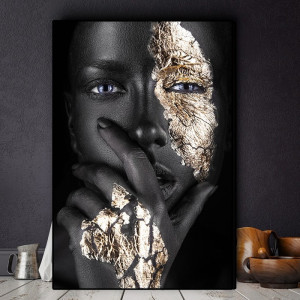 Tablou Canvas Portret Fashion Negresa cu Machiaj Auriu BGM64 - Img 5