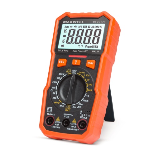 Multimetru Digital Maxwell MX25221 cu Tester Baterie, Funcție Lumină de Lucru și Detectare Tensiune Fără Contact - Performanță Înaltă pentru Profesioniști