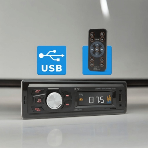 Radio MP3 Player Auto M.N.C "Stream" cu telecomandă și multiple conexiuni (AUX/USB/SD/MMC)