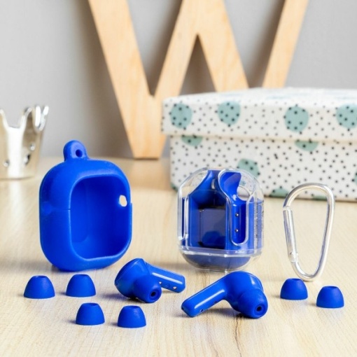 Căști Fără Fir Albastre cu Carcasă de Încărcare, Bluetooth 5.0, Design Ergonomic, Autonomie Extinsă și Control Tactil