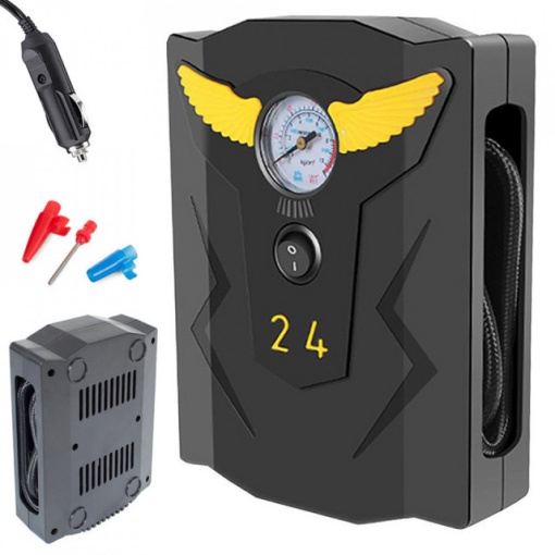 Compresor auto 12 V, 120 W, indicator de presiune, furtun de aer 49 cm lungime, cablu de alimentare 280 cm, indicator de presiune