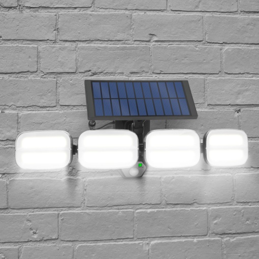 Proiector Solar cu Senzor de Mișcare - 8 LED-uri COB Extra Luminose, Panou Solar cu Cablu, Iluminare 360°, Protectie IP65, Telecomanda Inclusa, Ideal pentru Terase, Garaje, Intrări