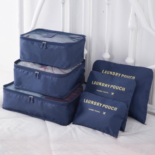 Set 6 Piese Organizator Bagaje Calatorie, Rezistente la Apa - Albastru