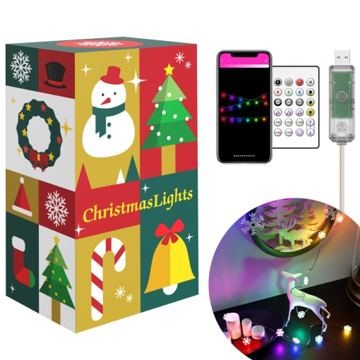 Sir de Lumini Inteligente Fulg de Zăpadă RGBIC, 20 LED-uri, Bluetooth, USB, 2m - Control Prin Aplicație & Telecomandă, Interior/Exterior, 16 Milioane Culori