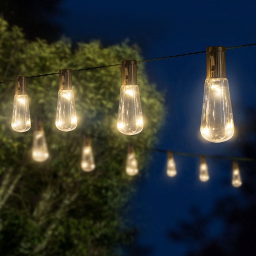Șir Lumini Solare LED Decorative - Model Bec Vintage, 30 LED-uri, 180cm, Iluminat Eficient Energetic pentru Grădină și Terasă, Alb Cald