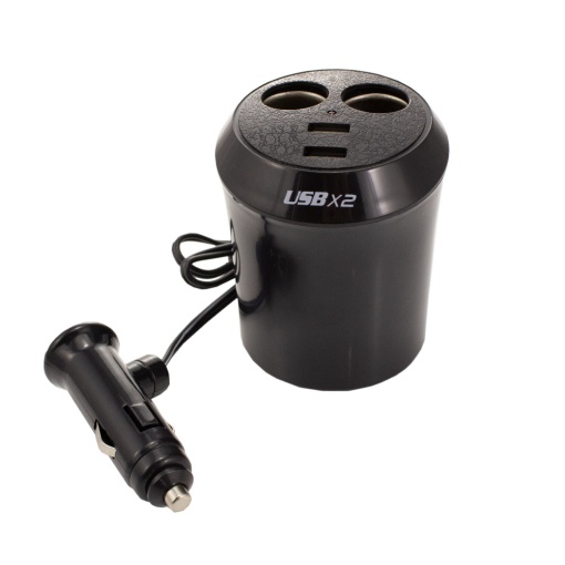 Încărcător Auto Multifuncțional cu 2 Porturi USB și 2 Mufe Brichetă - Alimentare Eficientă și Rapidă, 12/24V, 5V 2.1A, Max. 65W, Ideal pentru Călătorii