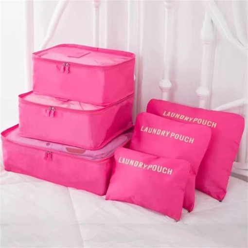 Set 6 Piese Organizator Bagaje Calatorie, Rezistente la Apa - Fucsia