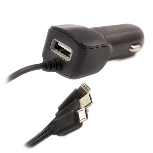 Încărcător Auto Universal Rapid 3-in-1 Type-C, Micro-USB, iPhone - Conexiune USB, Cablu 1.5m, Design Compact, Protecție Supratensiune