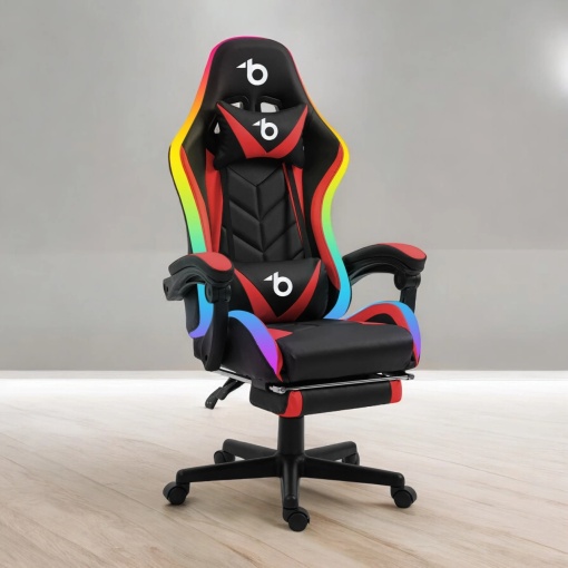 Scaun Ergonomic pentru Gaming cu Design de Curse și Iluminare LED RGB Reglabilă