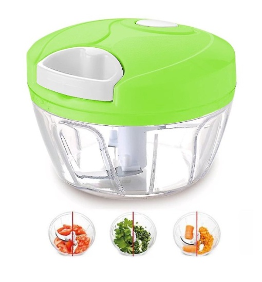 Tocator Manual - 3 Lame Oțel Inoxidabil, Acționare cu Snur, Fără Baterii, Bază Antiderapantă, 300 ml, Design Ergonomic, Alb/Verde