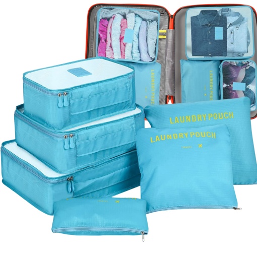 Set 6 Piese Organizator Bagaje Calatorie, Rezistente la Apa - Blue