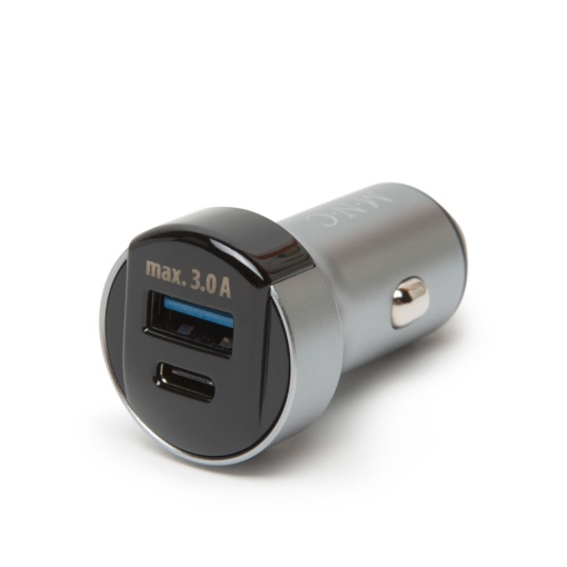 Adaptor Auto DELIGHT - Încărcare Rapidă, Type-C / PD și USB, Metalic, Compact, 18W, pentru iPhone, Google Pixel, Samsung, Argintiu/Negru