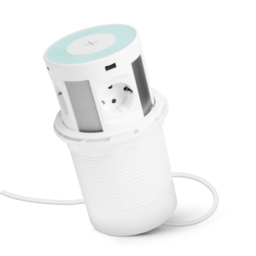 Distribuitor Prize Pop-Up Multifuncțional: 4 Prize, Încărcător Wireless, 2xUSB, 2xType-C, Alb