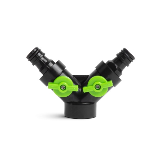 Distribuitor Y Conector Furtun cu Robinet Filetat, Conector Rapid din Plastic, Durabil, Verde/Negru, 10,5x6,7x4 cm, Ușor de Instalat