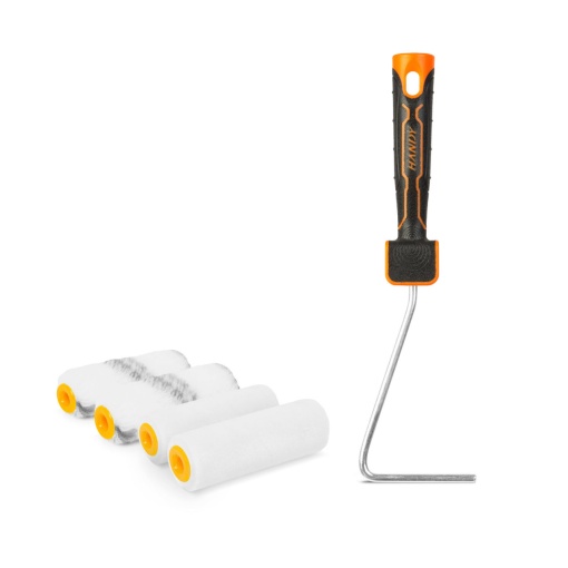 Set Complet de Vopsit Premium – 4 Role Profesionale + Mâner Ergonomic, Ideal pentru Vopsele Latex și Dispersie, Eficiență Mare de Acoperire, 150-200mm
