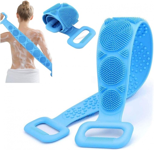 Perie Tip Exfoliant pentru spate din silicon cu mâner și funcție de masaj - Albastra