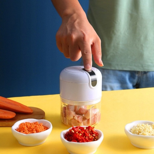 Tocator Electric Portabil pentru Legume, Ierburi și Usturoi - 250ml, Lame din Oțel Inoxidabil, Încărcare USB, Ideal pentru Călătorii și Camping, Ușor de Curățat
