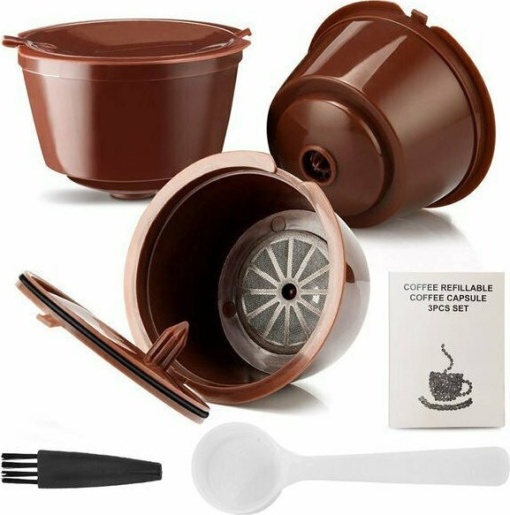 Set 3 Capsule Reutilizabile de Cafea - Compatibile Dolce Gusto, Material Plastic Durabil, Ușor de Curățat, Maro, Capacitate 9g