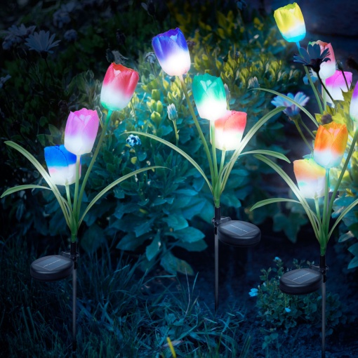 Lampă Solară Model Floare RGB LED - Rezistentă la Apă, Iluminat Automat la Amurg, 70cm - Set 2 Bucăți