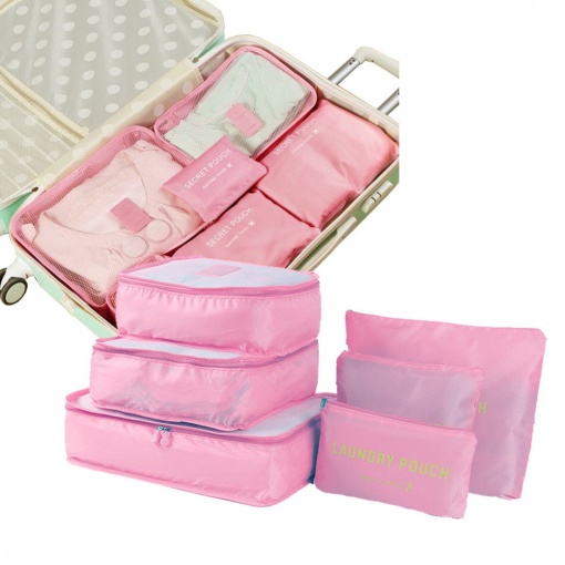 Set 6 Piese Organizator Bagaje Calatorie, Rezistente la Apa - Roz