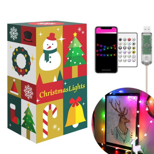 Sir de Lumina Inteligenta LED RGBIC USB, 20 LED-uri, Bluetooth, Control Mobil & Telecomanda, 2m, pentru Interior si Exterior, Efecte Luminoase Personalizabile - Descoperiti Magia Luminii
