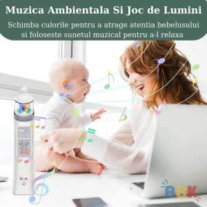 Aspirator nasal electric BBK® pentru bebeluși - 5 niveluri de aspirație, funcție muzicală și luminoasă, încărcare automată și eficientă