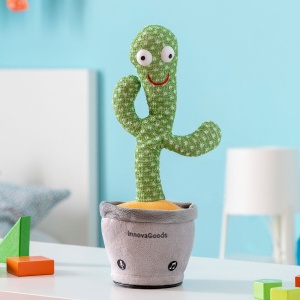 Cactus de Pluș Interactiv cu Lumini LED Multicolore, Înregistrare Voce, Reîncărcabil, Până la 120 de Melodii Predefinite, Dansator și Vorbitoare, Ideal pentru Copii și Adulți