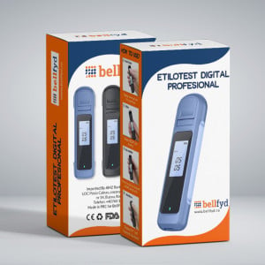 Set Etilotest Profesional BellFyd®, Alcool Tester Digital, de Inalta Precizie, cu Indicator Luminos de Alarma, Negru