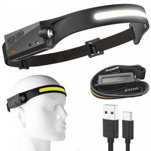 Lanterna de Cap LED Ultra-Performantă, 350 Lumeni, Senzor de Mișcare, 4 Moduri Iluminare, Încărcare USB - Ideală pentru Diverse Activități - Culoare Negru