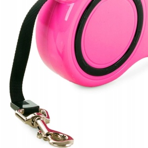 Lesă Retractabilă pentru Câini Roll Leash – Confortabilă, Puternică, 5m, pentru Câini de Până la 15kg, cu Buton de Frână și Blocare Roz - Img 2