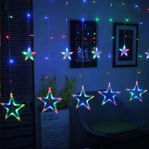 Instalatie Ornamentala de Craciun, Cortina Luminoasa, 138 Led-uri, 12 stele, Pentru Decorul Ferestrei 