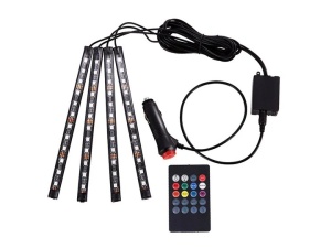 Set de Iluminat Interior Auto cu LED RGB, Controlat prin Telecomandă, 12 LED-uri per Bandă, 8 Culori, Moduri Muzicale, Montare Simplă - Img 1