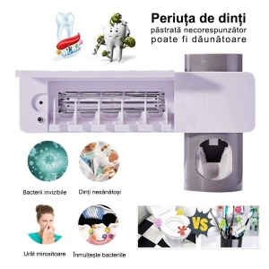 Suport si Dozator Pentru Periute si Pasta de Dinti cu Functie de Sterilizare Antibacteriala cu Lumina UV - BellFyd