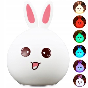 Veioza Nocturnă LED pentru Copii în Formă de Iepuraș, RGB Touch, Funcționare cu Baterii - Sigură și Multicoloră, 15.5cm Înălțime