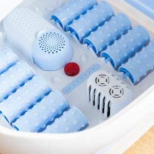 Spa Pliabil pentru Picioare cu Hidromasaj și Role de Masaj - Albastru/Alb, Căldură Infraroșie, Capacitate 10L, Putere 500W, Aromaterapie, Reflexologie