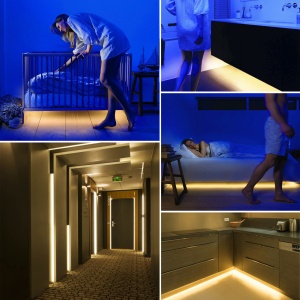 Banda LED cu Senzor de Mișcare pentru Interioare - Iluminat Eficient și Confortabil, 200 cm, Alb Cald, 2700K, 300lm, Temporizare Reglabilă - Img 1