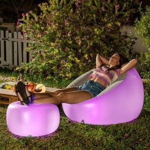 Fotoliul Gonflabil cu Lumină LED: Confort și Ambient Multicolor pentru Interior și Exterior