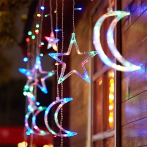 Luminile MULTICOLOR LED Cortină cu Forme de Stea și Lună, 138 LED-uri, Moduri Multiple, Interior / Exterior, 3m. Interconectabile, pentru Dormitor și Decor Exterior - Img 3