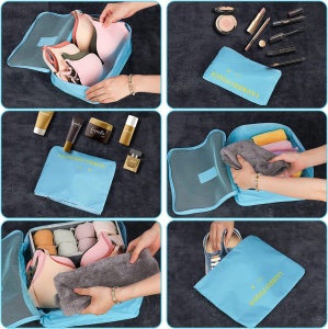 Set 6 Piese Organizator Bagaje Calatorie, Rezistente la Apa - Blue