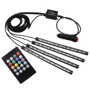 Set de Iluminat Interior Auto cu LED RGB, Controlat prin Telecomandă, 12 LED-uri per Bandă, 8 Culori, Moduri Muzicale, Montare Simplă - Img 2
