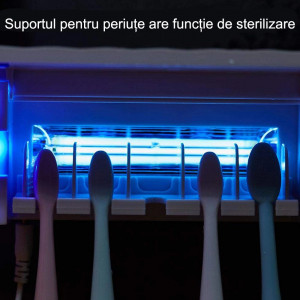 Suport si Dozator Pentru Periute si Pasta de Dinti cu Functie de Sterilizare Antibacteriala cu Lumina UV - BellFyd