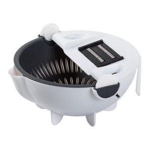 Taietor de Legume Multifuncțional 3 în 1 cu Bol și Strecurătoare – Lamație Eficientă, Ușor de Curățat, Design Ergonomic, 21 x 10.5 cm, Alb