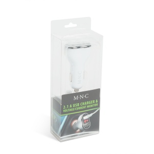 Adaptor Încărcare Auto MNC cu 2 x USB, Voltmetru și Ampermetru Integrat, Design Elegant Alb - Monitorizare și Încărcare Rapidă în Mașină - Img 3