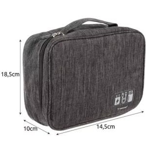 Organizator de Cabluri Trizand - Rezistent la Apă, Cu Mâner, pentru Călătorii și Birou, Compartimente Reglabile, Material Ușor de Curățat, 25x20x10cm, Gri - Img 4