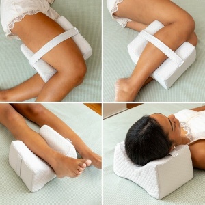 Pernă Ergonomică pentru Picioare și Genunchi - Design Inovator Fluture, Spumă Memory Foam, Husă Respirabilă, Bandă Velcro Reglabilă, Gri, Ideală pentru Odihnă și Aliniera Coloanei - Img 1