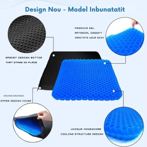Perna Gel Silicon pentru Scaun ( Albastra ) - Design Dublu Gros cu Structură Tip Fagure, Respirabil, Portabil și Durabil, Ideal pentru Acasă, Birou și Călătorii - Img 5