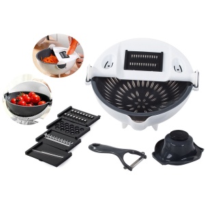 Taietor de Legume Multifuncțional 3 în 1 cu Bol și Strecurătoare – Lamație Eficientă, Ușor de Curățat, Design Ergonomic, 21 x 10.5 cm, Alb
