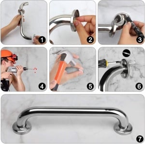 Maner Cromat de Sustinere, Accesoriu Baie Multifuncțional, Montare Ușoară, Oțel Inoxidabil, Crom, Design Modern - Img 3