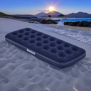 Saltea gonflabilă single velur albastru 185x76x22 cm - Confort maxim, rezistență, inflare rapidă, utilizare versatilă, ideală pentru camping și oaspeți - Img 1