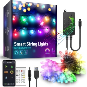 Șir de lumină inteligentă RGB 50 LED-uri, 5m, control Wi-Fi și Bluetooth, compatibil Alexa & Google Home, utilizare interior/exterior, efecte luminoase personalizabile - Img 1